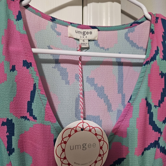 Umgee Pink Midi Sundress with V-Neck and Short Sleeves - Picture 3 of 3